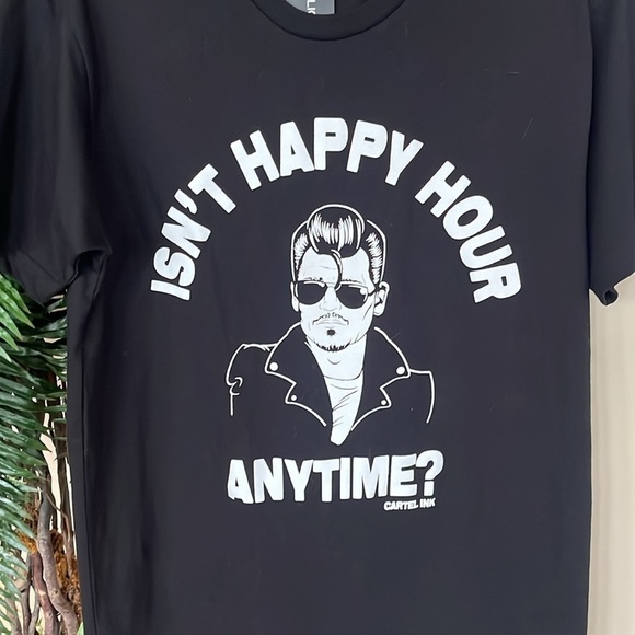 Brand New Cartel Ink Johnny Depp Court “Isn’t Happy Hour Anytime?” Black Shirt - Picture 3 of 9